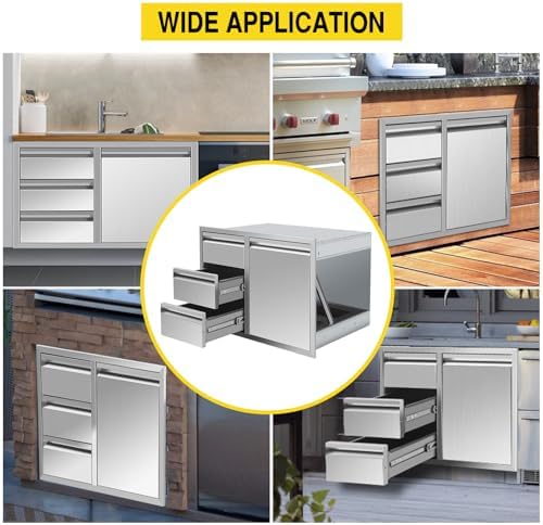 Outdoor Kitchen BBQ Island Drawers Combo 28" W x 20.1" H x 19.7" D with Recessed Handle BBQ Access Triple Drawers and Trash Drawer for BBQ Island Patio Grill Station - Image 7