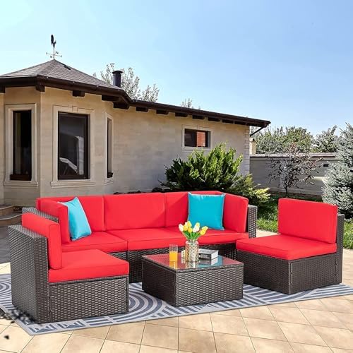 Vongrasig 6 Piece Patio Furniture Set, Small Outdoor Sectional Couch, Red by Vongrasig