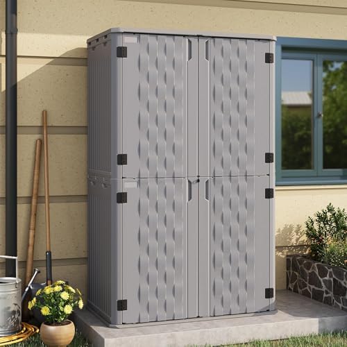 UDPATIO 67 Cu.Ft Vertical Outdoor Storage Shed, HDPE Resin Sheds,Grey - Image 2