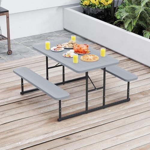 Tangkula 4 Person Picnic Table with 2 Benches, Rectangular - Image 2