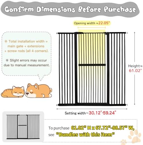 Lumizone 61.02" Extra Tall Pet Gate for Cat Dog 30.12"-59.24" Wide Black - Image 2