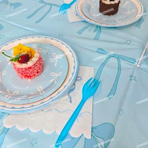 CHANGZHONG 50pcs Blue Bow Party Plate Dessert And Plate combination - Image 5