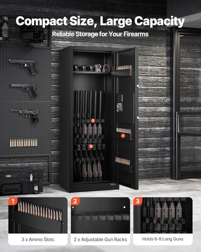 VEVOR 6-8 Gun Safe, Long Gun Cabinet for Rifles and Pistols, Quick Access Rifle Safe with 3 Ammo Slots and 2 Adjustable Racks, Large Digital Cabinet with Key and Password Lock - Image 2