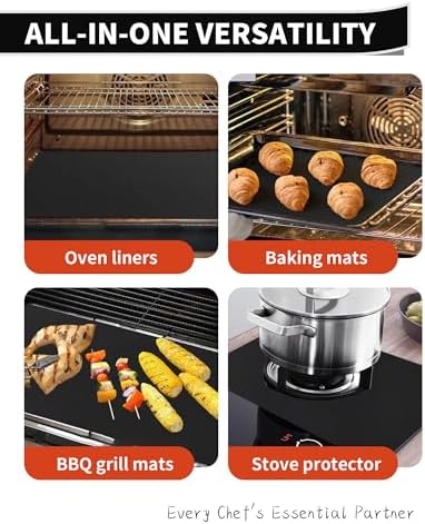 5 Pack Oven Liners for Bottom of Oven, 17x25" Large Heavy Duty Non-Stick Reusable Oven Mat for Electric, Gas, Toaster & Convection Ovens - BPA & PFOA Free, Dishwasher Safe, Kitchen Essentials, Black - Image 6