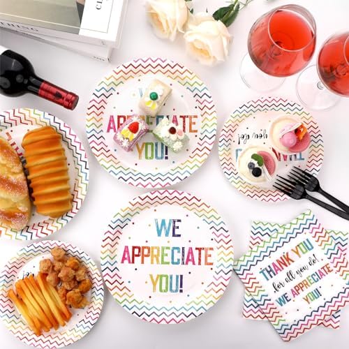 Thank You Party Plates Napkins We Appreciate You Tableware Teacher Appreciation Dinnerware Be Thankful to Thanksgiving Staff Disposable Plates Fork for Congratulations Graduate Party Supply Serve 24 - Image 5