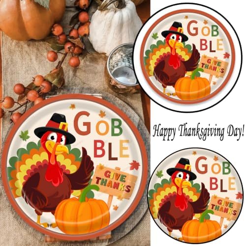 20 Pcs Happy Thanksgiving Party Disposable Paper Plates Fall Themed 9 Inch Round Dinner Plates for Autumn Party Decorations (Turkey Gobble) - Image 6