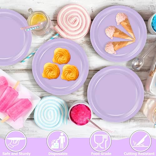 50 Pack Lavender Paper Dessert Plates 7" Round Disposable Purple Plates - Image 3