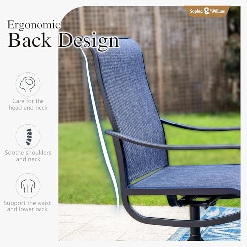 Sophia & William Patio Dining Set for 6 w/Swivel Textilene Chairs, Blue - Image 2