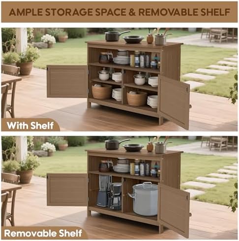 HIPS All-Weather Outdoor Storage Cabinet,Outdoor Sideboard with Magnetic Doors,3-Shelves Patio Storage Cabinet, Used for Garden,Buffet Cabinet,TV Stand, Bar Table,Balcony - Image 5