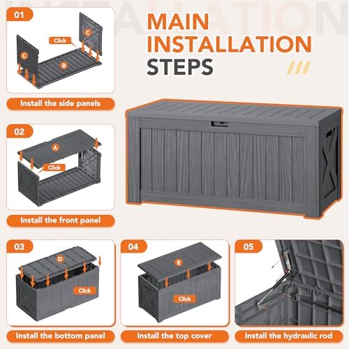 130 Gallon Deck Box Outdoor Indoor Waterproof Storage Box, Gray - Image 7