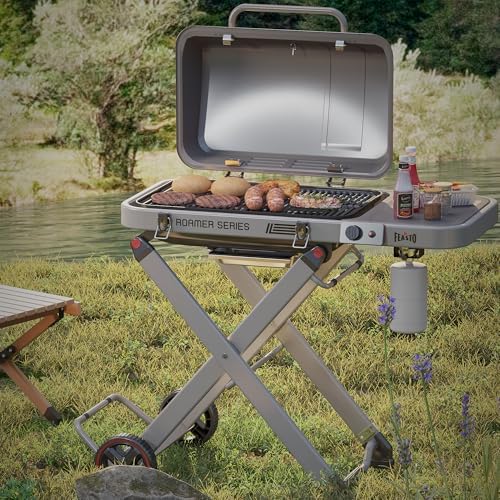 Feasto Portable Gas Grill with Foldable X-Frame Cart for Tailgating, Gray - Image 2