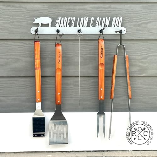 ROCC RUSTED ORANGE CRAFTWORKS CO. Personalized Grill Utensil Holder (Flame) – Custom Metal BBQ Tool Organizer with Magnetic Hooks, Wall-Mounted Outdoor Grill Rack, Gift for Him or Grill Master - Image 4