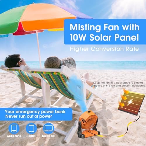 Ausic Solar Misting Fan,【Max 35H】 Portable Outdoor Fans with Solar Panel, 8 Inch Battery Operated Rechargeable Cooling Fans with Hook, Led Light, Mister Fan for Camping/Patios/Chicken Coop - Image 4