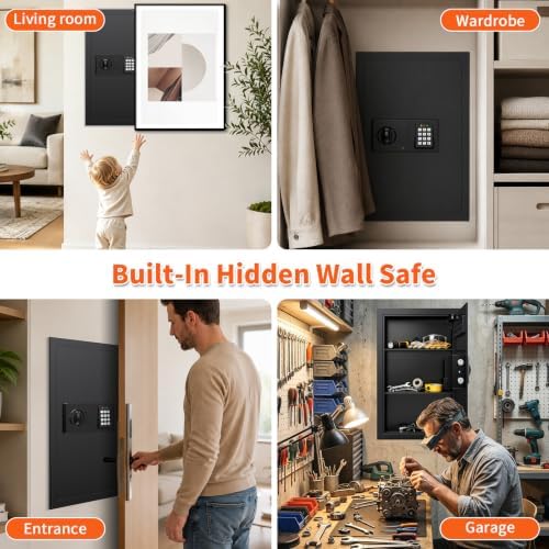 Black 22.05" Tall Wall Safes Between Studs 16" Centers with Fireproof Bag - Image 7
