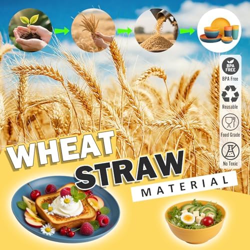 Wheat Straw Dinnerware Sets, Unbreakable Plates and Bowls Sets of 16, Kids Dinnerware Set Sevice for 4, Dishwasher & Microwave Safe Dish Set for Kitchen, Outdoor, Camping - Multi - Image 6