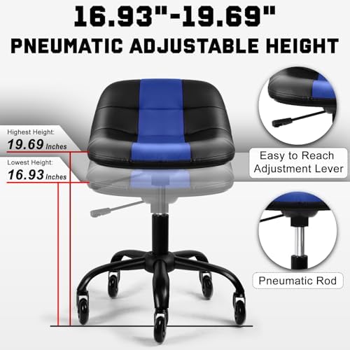 Rolling Shop Stool with Wheels, Rolling Short Stool with Back Support, 360° Swivel Garage Chair, Height Adjustable Chair 330lb Heavy Duty for Spa Salon Massage Tattoo (Blue) - Image 4