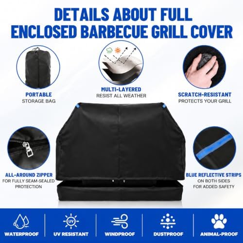 Fully Enclosed Grill Cover 58-Inch,Waterproof Zipper Grill Cover,BBQ Grill Cover Made of 600D,Animal Fade-Resistant,UV-Protection,Gas Grill Cover for Weber,Nexgrill CharBroil and More Black - Image 6
