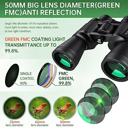 20x50 High Powered Binoculars for Adults, Waterproof Compact Binoculars with Low Light Vision for Bird Watching Hunting Camping Travel Cruise Hiking Sports Stargazing, Christmas Birthday Gifts for Men - Image 5