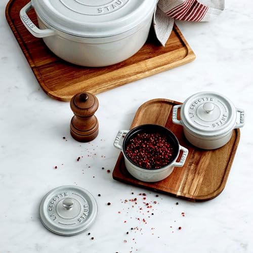 Staub Cast Iron .25-qt Mini Round Cocotte - White Truffle, Made in France - Image 5