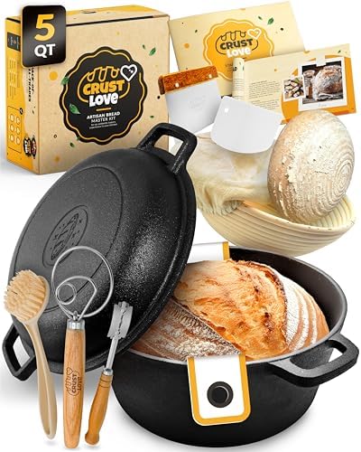 CRUSTLOVE 5 QT Pre-Seasoned Dutch Oven for Bread Baking with Lid and Kit by CRUSTLOVE