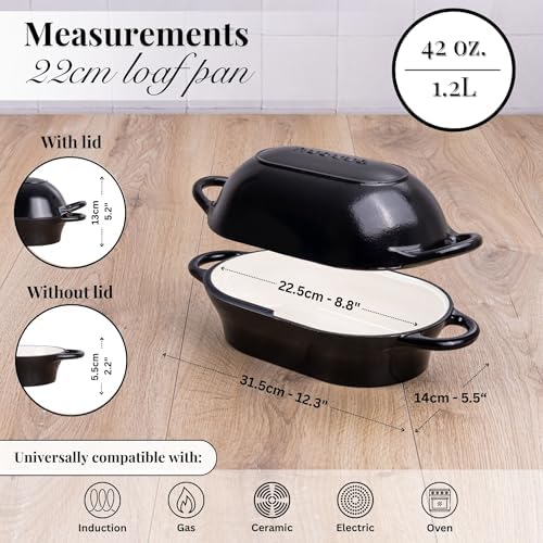 nuovva Dutch Oven For Sourdough Bread Baking – Enamelled Cast Iron Bread Loaf Pot – Oven Safe Non Stick Bread Pot – Rectangular, Black, 24cm x 16cm - Image 2