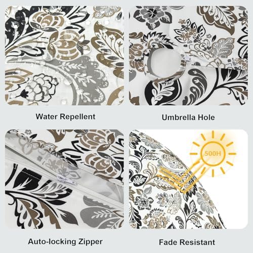 LVTXIII Round Outdoor Tablecloth with Umbrella Hole and Zipper, Water-Repellent 60 Inch Patio Table Cover for Bistro, Garden, Patio & Picnic, Dailey Tan - Image 4