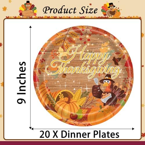 20 Pcs Happy Thanksgiving Party Disposable Paper Plates Fall Themed 9 Inch Round Dinner Plates for Autumn Party Decorations (Turkey Pumpkin) - Image 7