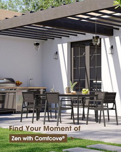 Outdoor Dining Set for 10, Aluminum Patio HDPS Outdooor Table and Chairs Set with Umbrella Hole, All Weather Patio Furniture Set, 12 Peice Patio Dining Table Set (Charcoal) - Image 6
