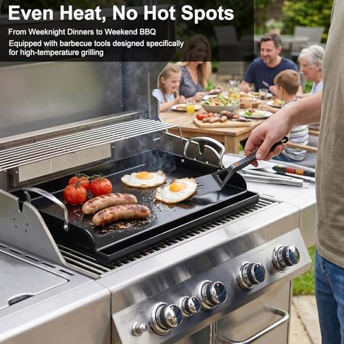 17 x 13 in Pre-seasoned Cast Iron Griddle for Gas Grill, Nano Ceramic Nonstick Flat Top Grill Plate with 5-Piece Tool Kit, Grease Groove, High Sidewalls, Handles, for Charcoal, Stove Top, Camping - Image 7
