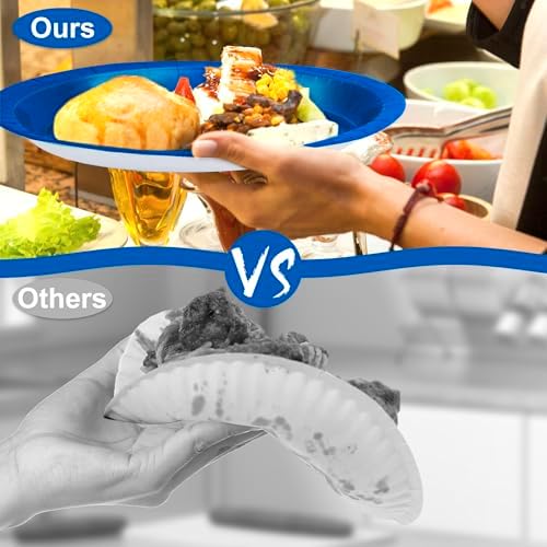50 Pcs Oval Blue Plates Disposable Blue Paper Plates Party Dinnerware Set - Image 4