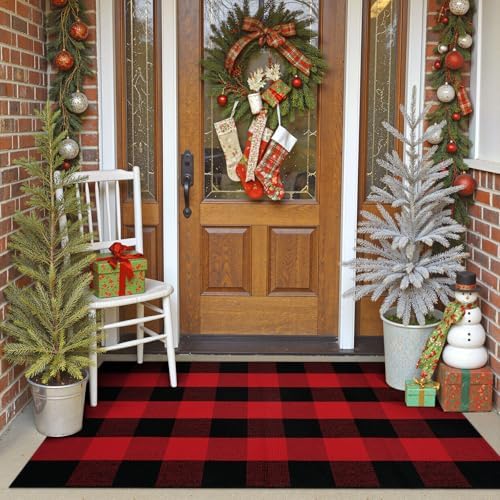 OJIA Christmas Outdoor Rug 3'x5' Red Plaid Front Door Mat Outdoor Area Rug - Image 7