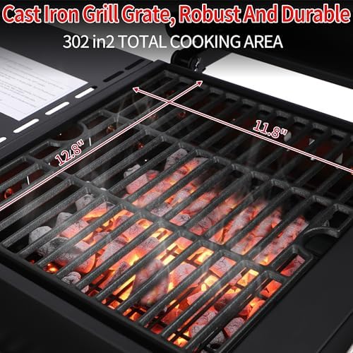 2-Burner Gas & Charcoal Combo Grill with Griddle, Black - Image 6