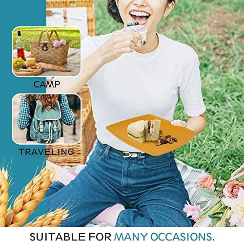 Teivio 32-piece Plastic Wheat Straw Square Dinnerware Set for 8, Unbreakable Dinner Plates, Salad Plates, Snack Bowls, Tumblers 13.5 oz, Dishwasher Safe, Kitchen Camping RV Dish, Autumn Multicolor - Image 7