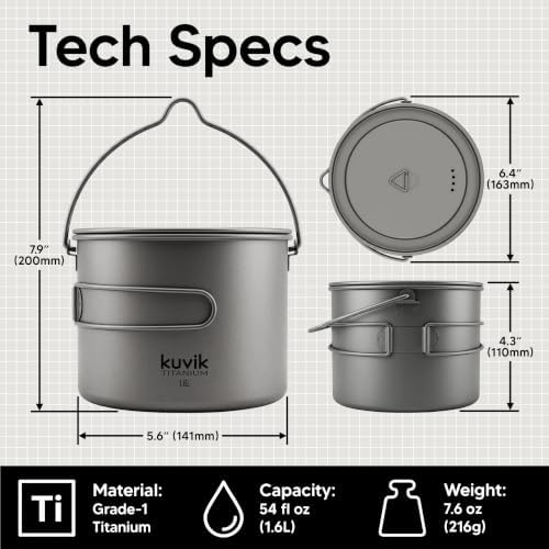 Kuvik 1600ml (54 oz) Titanium Pot with Bail Handle - Ultralight and Compact - Image 2
