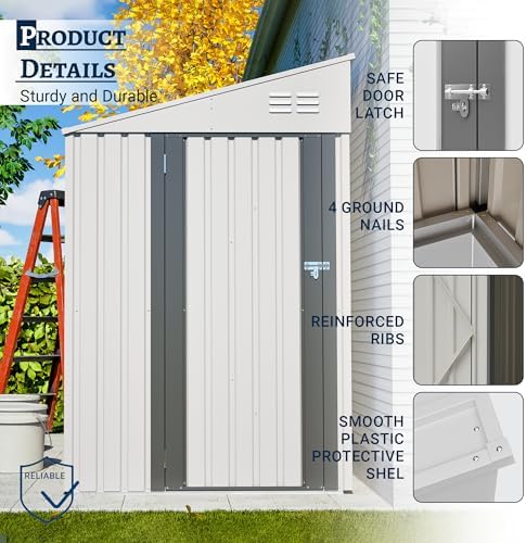 YOPTO 4x7 FT Outdoor Storage Shed Lean to Shed,Metal Shed W/Lockable Door & Air Vent,All Weather Waterproof Garden Tool House W/Reversible Installation,for Backyard,Patio,Lawn,White - Image 7