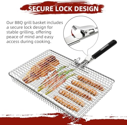 Grill Basket Extra Large, SUS304 Stainless Steel, Portable Folding BBQ Camping Grilling Rack for Fish, Vegetables, Shrimp, Barbeque Griller Cooking Accessories, Grilling Gifts for Men, Dad - Image 5