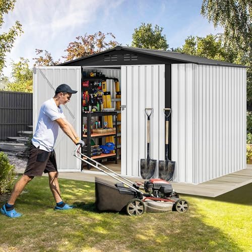 DWVO 7x5 ft Outdoor Storage Shed, Metal Waterproof w/Lockable Door - White - Image 2