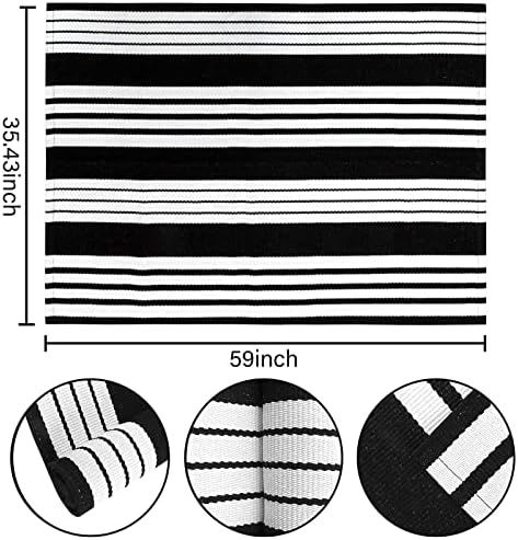 Black and White Outdoor Rug 3'x 5',Striped Farmhouse Front Porch Mat - Image 2