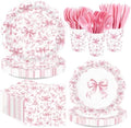 168 Pcs Pink Bow Floral Scalloped Party Decorations,Serves 24 by Greencian