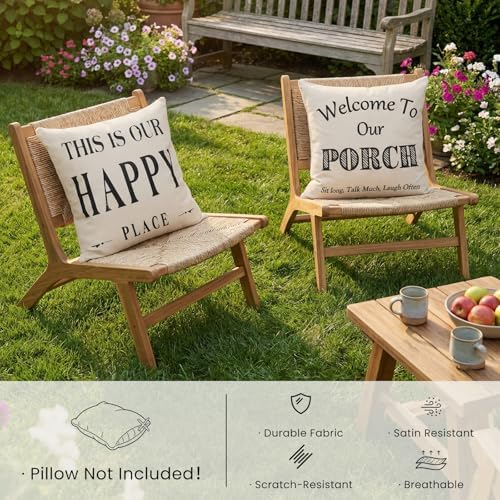 JOJOGOGO Welcome to Our Porch Outdoor Pillow Covers Waterproof 18x18 Set of 2, Decorative Farmhouse Outdoor Throw Pillows 18 x 18, Back Porch Decor Patio Furniture Pillows (This is Our Happy Place) - Image 3