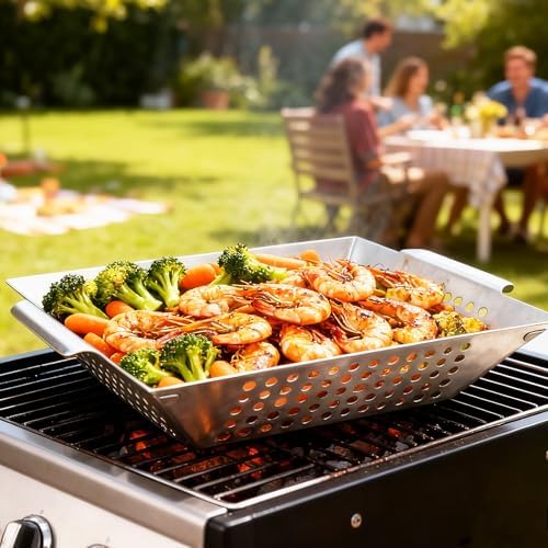 Anveena 3 Pack Heavy Duty Stainless Steel Grill Baskets - Image 4