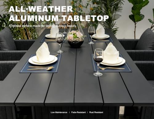 PURPLE LEAF Patio Dining Set Extra-Long for 14 with U-Shaped Armchair Grey - Image 6