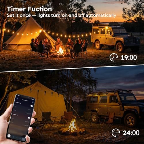 GvvooHome 100FT S11 LED Outdoor String Lights with App & Remote, Low-Voltage Patio Lights with Music Sync, 4 Lighting Modes, Dimmable, Waterproof LED Lights for Backyard, Porch, Garden, Deck, Party - Image 5