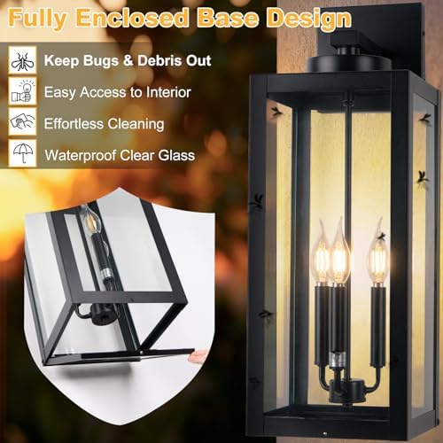24" Extra Large Fully Enclosed Outdoor Light Fixture 3-Light, Coach Lights - Image 2