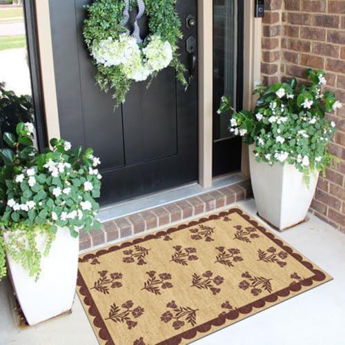 Front Door Mat Outside Entrance - 2x3 Floral Non-Slip Washable Doormat Indoor Outdoor Mat Jute-Look Farmhouse Burgundy Scalloped Entry Rug Small Throw Rugs for Entryway Front Porch Decor - Image 7