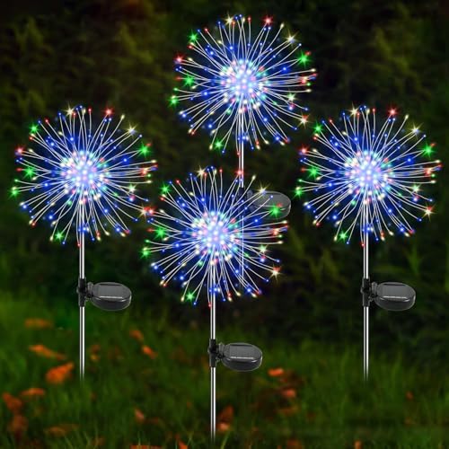 Solar Garden Lights Outdoor, 4 Pack 120 LED Twinkling Firework Lights Decorative with 2 Modes, Outdoor Waterproof Solar Starburst Light for Outside Yard Pathway Garden Decor, Multicolor by Yaafen