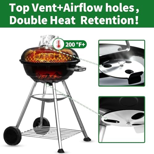 BEAU JARDIN Premium 18 Inch Charcoal Grill for Outdoor Cooking Barbecue Camping BBQ Coal Kettle Grill Tailgating Portable Heavy Duty Round with Thickened Grilling Bowl with Wheels - Image 4