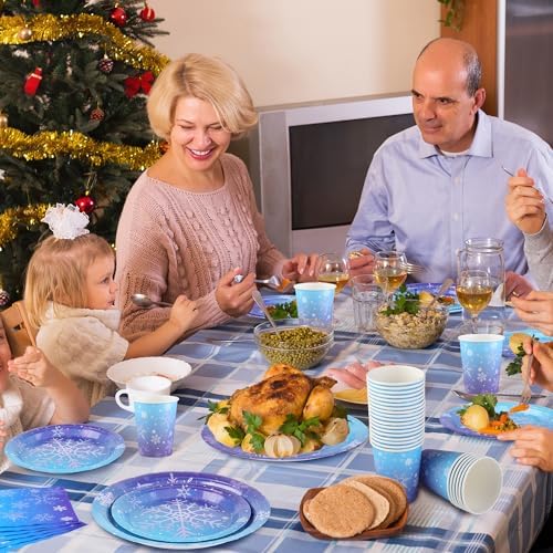 Kochorie 96 Pieces Frozen Iridescent Winter Snowflake Birthday Party Supplies Snowflake Tableware Set Disposable Paper Plates Cups Napkins Serve 24 Guests for Christmas Winter Wonderland Decorations - Image 6