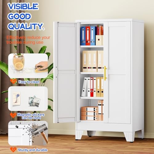 GAIOUS 47.2" Tall Metal Garage Storage Cabinet,File Cabinet with Door and Adjustable Shelves, Outdoor Steel Tool Cabinet for Home,Office,Warehouse,Garage,White - Image 4