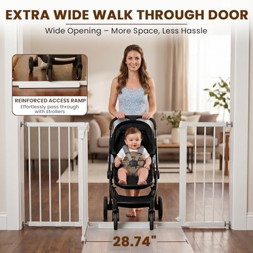 Mumeasy Extra Wide Baby Gate for Doorways, 36-63" Walk Thru Dog Gate with Auto Close Dual Swing for Stairs & Hallways, Easy Install Pressure Mounted Child Safety Gate for Toddlers & Pets Indoor, White - Image 5